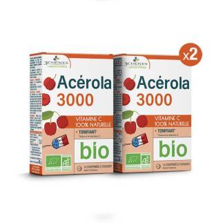 Acérola 3000 Bio - Vitamine C 100% naturelle - Lot de 2
