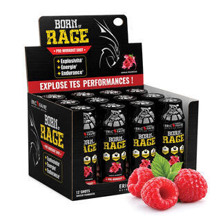 Born of rage shot preworkout flavour Raspberry capacity Display of 12 units