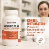 Vitamines D3 K2 - 120 gélules végétales contenance A l'unité