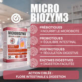 Microbiozym3 – Probiotiques Ventre Plat & Digestion – 10 Mds UFC + Prébiotiques + Enzymes 